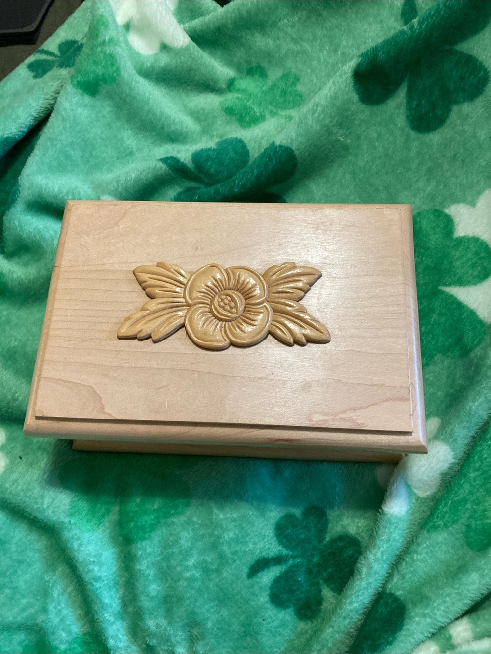 Wooden Floral Trinket Box in Light Natural Finish